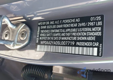 2025 Porsche Panamera 4 из США, поврежденный, VIN WP0AA2YA0SL007719